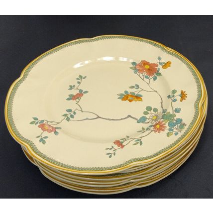 Vintage Victorian Johnson Bros Dinner Plates Flower Design 10" ENGLAND 8 Set