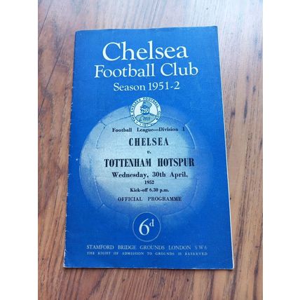 1951/52 Chelsea vs Tottenham / Spurs, Division 1, 30/4/1952 ** FREE P&P **