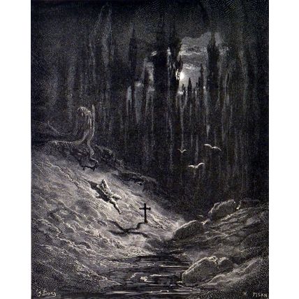 VIGIL BY THE GRAVE 1885 Gustave Doré - Chateaubriand ANTIQUE ENGRAVING