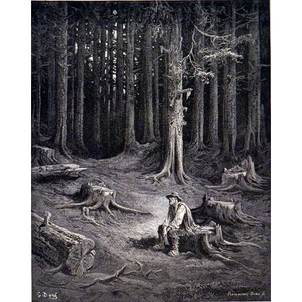 FOREST AND THE WOODMAN 1885 Gustave Doré - Pannemaker ANTIQUE ENGRAVING
