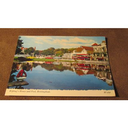 1980s Postcard - old bus @ Kipling's House & Pool - Rottingdean, Sussex