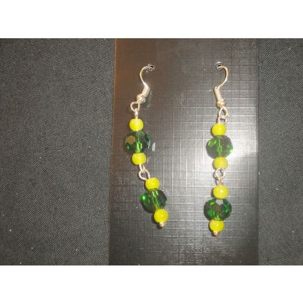 Vibrant emerald green & yellow crystal glass dangle earrings