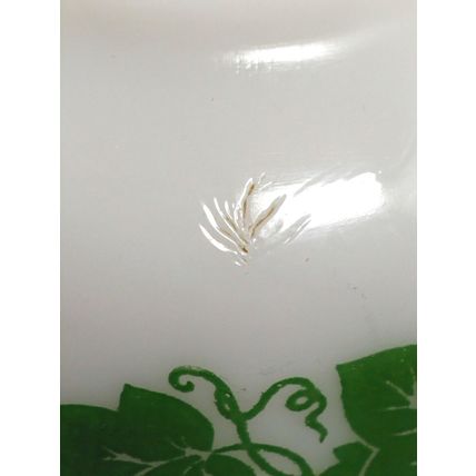 Hazel Atlas Ivy Round Glass Bowl - White w/ Green Leaves - Farmhouse/Decor