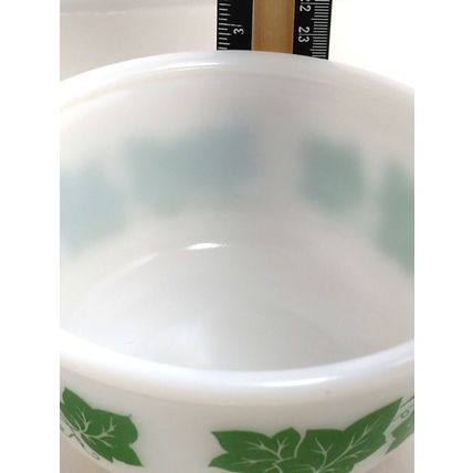Hazel Atlas Ivy Round Glass Bowl - White w/ Green Leaves - Farmhouse/Decor