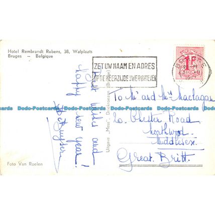 R053359 Hotel Rembrandt Rubens. Walplaats Bruges. Belgique. Van Roelen. 1957
