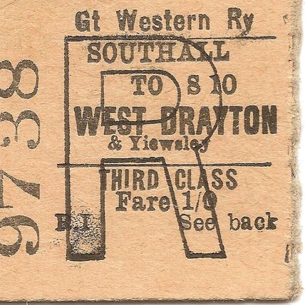 G.W.R. Edmondson Ticket - Southall to West Drayton & Yiewsley