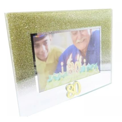 80 Birthday Photo Frame 14 CM Golden Glitter Home Decor Picture Freestanding