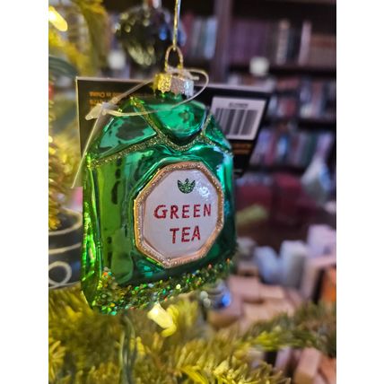 Tea Bag Ornaments - Set of Two Black Tea & Green Tea - Shiny Glass