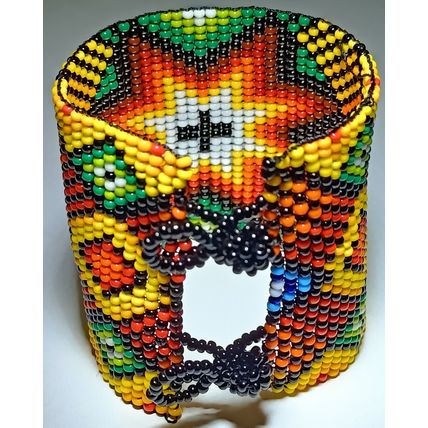 Traditional Huichol Art. Mexico Glass Seed Beads Bracelet. Vibrant Stars 2