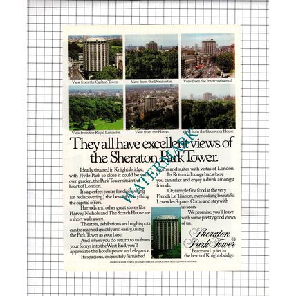 Sheraton Park Tower Hotel London VINTAGE ADVERT - 1980