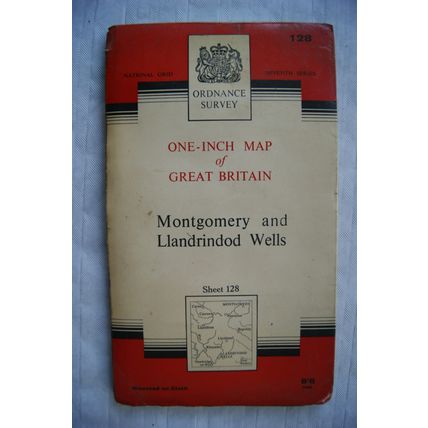 1966 OS seventh series 1" linen map sheet 128 Montgomery and Llandrindod Wells