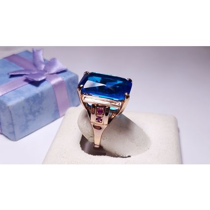 Estate 15ctw Lab Created Topaz &Ruby Scroll basket 925/14kt Rose Gold Ring#22107