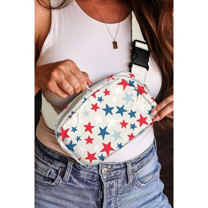 White Star Printed Buckle Strap Flag Day Crossbody Bag