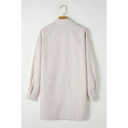 Khaki Stripe Long Sleeve Button Up Mini Shirt Dress