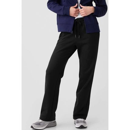 Black Solid Color Fleece Lined Drawstring Waist Casual Pants
