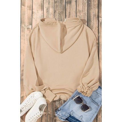 Parchment Solid Kangaroo Pocket Half Zipper Oversized Hoodie