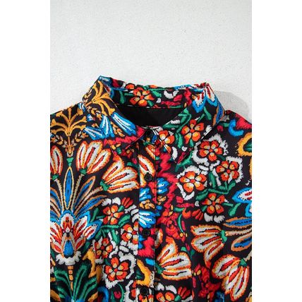 Multicolour Floral Puff Short Sleeve Shirt Mini Dress