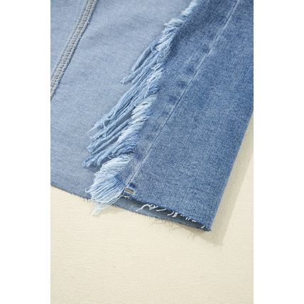 Myosotis Irregular Distressed Bottom Denim Midi Skirt