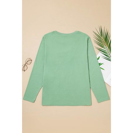 Grass Green Flower Applique Mineral Wash Plus Size Top