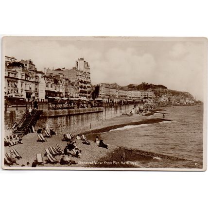 REAL PHOTOGRAPHIC POSTCARD GENERAL VIEW OF HASTINGS SUSSEX FROM PIER (4335)