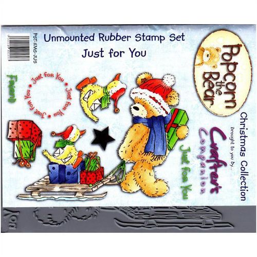 Popcorn the Bear Christmas Collection Just For You - unmounted Rubber Stamp set