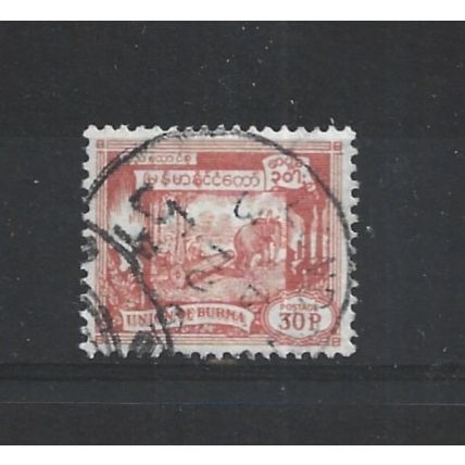 Burma.SG145 30p Elephant hauling log (Red).Fine Used.Jul25d