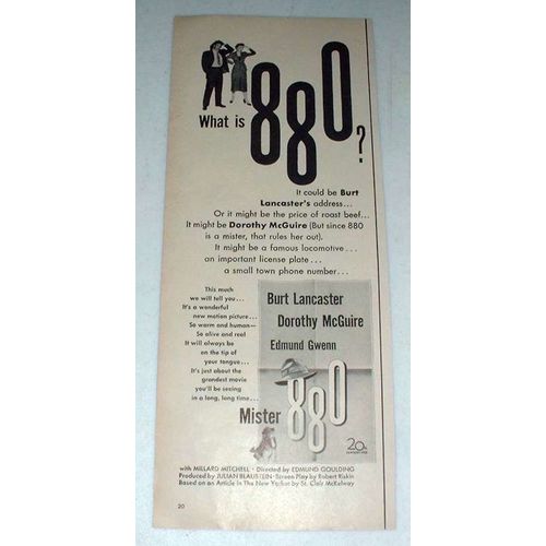 1950 Mister 880 Movie Ad - Burt Lancaster