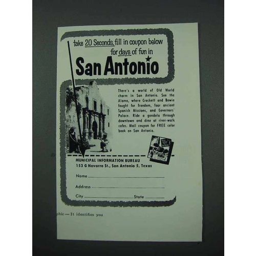 1961 San Antonio Texas Ad - For Days Of Fun