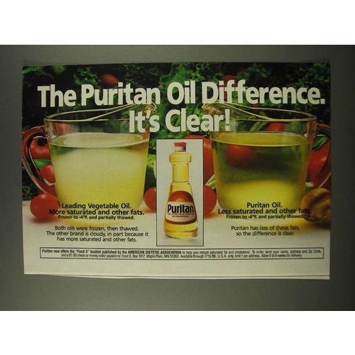 1986 Puritan Oil Ad - The Puritan Oil Difference. It's Clear!