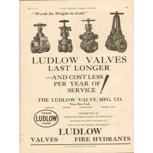 LUDLOW VALVE MFG COMPANY 1928 worth weight gold oil field vintage ad