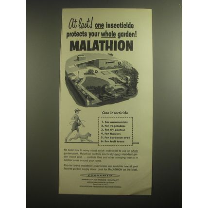 1956 Cyanamid Malathion Ad - At last! One insecticide protects