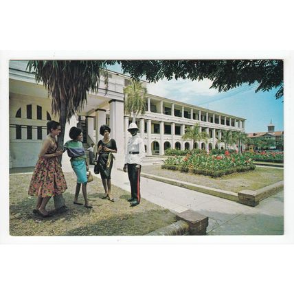 Policeman & Jamaican Girls Government Public Buildings Kingston Jamaica Postcard