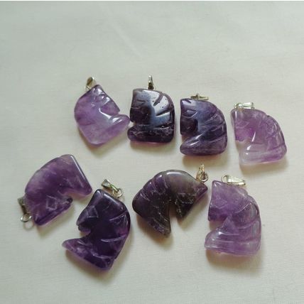 2 Amethyst Horse Head Charms Pendants Crystal 7/8 Inch 20mm with Bail
