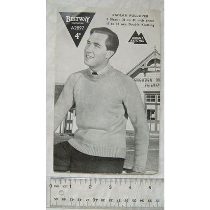 Vintage: Bestway A2897 man's raglan pullover, DK, 38-42 inch chest