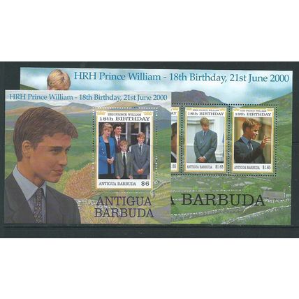 Antigua and barbuda stamps royalty william 18th birthday 2 sheets sg3072 mnh