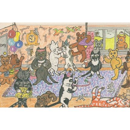 Teddy Bears vs Cats The Gatecrashers Painting Comic Postcard