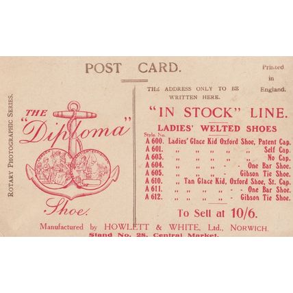Norwich Shoemaker Diploma Shoe Antique Norfolk Advertising Postcard