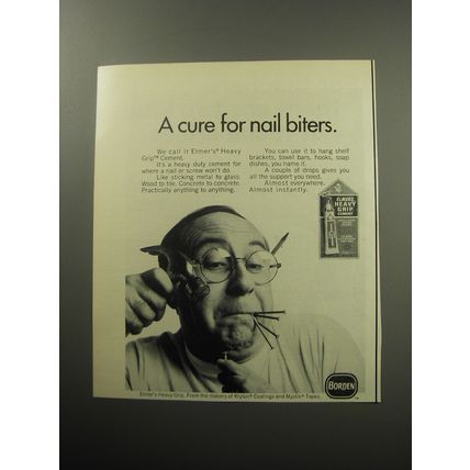 1970 Elmer's Heavy Grip Cement Ad - A cure for nail biters