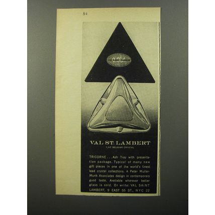 1956 Val St. Lambert Tricorne Ash Tray Advertisement