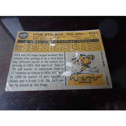 1960 Topps Card # 507 Dick Stigman Poor (1) Cleveland Indians