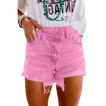 Pink High Rise Crossover Waist Denim Shorts