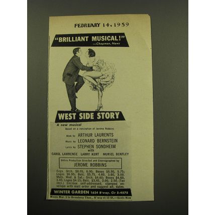 1959 West Side Story Play Advertisement - Brilliant Musical