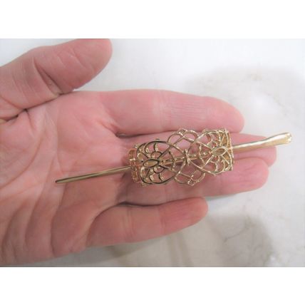 Gold or silver filigree metal hair slide stick clip