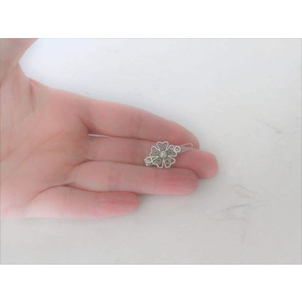 Set of 2 extra tiny small silver clover flower metal barrette hair clip for