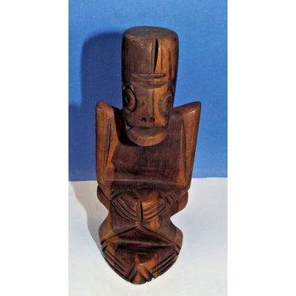 Handmade Carved Wooden 2 Tone Wood Sculptures of Dominican Shaman For Good Luck