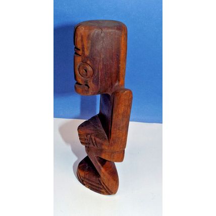 Handmade Carved Wooden 2 Tone Wood Sculptures of Dominican Shaman For Good Luck