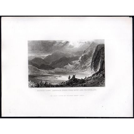 STICKLE TARN, LANGDALE PIKES, WESTMORLAND 1858 William Le Petit ENGRAVING