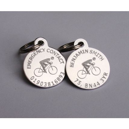 CYCLING SAFETY ICE ID TAGS FOR BIKE & RIDER WITH YOUR DETAILS EACH SIDE