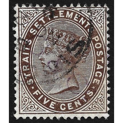 STRAITS SETTLEMENTS 1894 QV 5c wmk.CA Sc#46 USED @N642