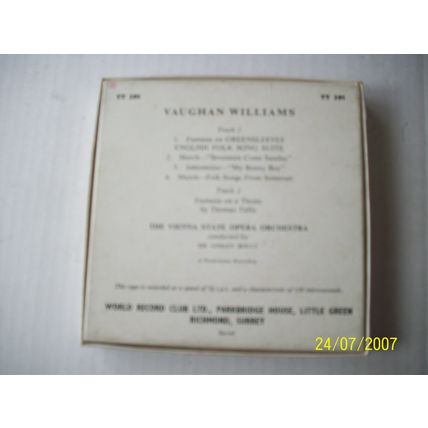 Ralph Vaughan Williams, Fantasia Greenslee Reel to Reel Tape Boxed 5" (3-3/4 IPS